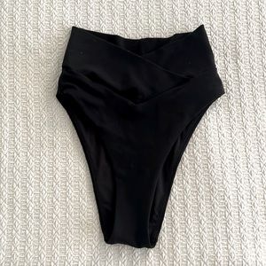 Offline by Aerie High Waist High Cut Bikini Bottom XXS Black